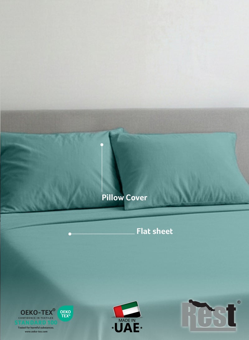 REST 3-Piece Teal Plush 200x220  Flat Bedsheet Set Includes 1 Deep Pocket Flat Bedsheet and 2 Pillow Covers, Breathable and Machine Washable - Image 3
